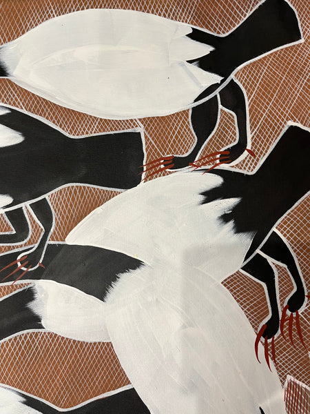 #392 Magpie Geese Dreaming  - EDDIE BLITNER : Aboriginal Art: 152cm x 88xm