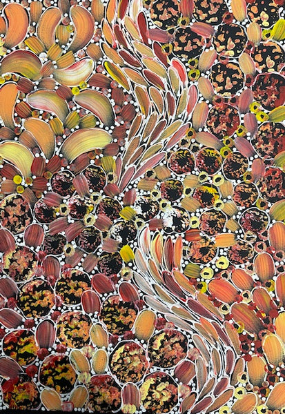 #266 Bush Yam Dreaming (Sunset)- RACHAEL NAMBULA: Aboriginal Art 36 x 51 cm