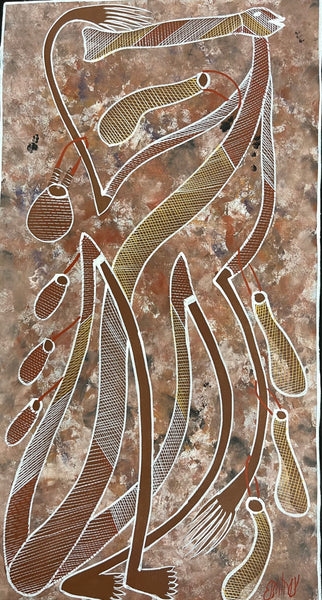 #235 Mimi Spirit with Dilly Bags - EDDIE BLITNER : Aboriginal Art : 90cm x 50cm