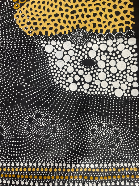 #207 Water Dreaming - Ngapa (Earth)- JANET LONG NAKAMARRA: Aboriginal Art: 77x90cm