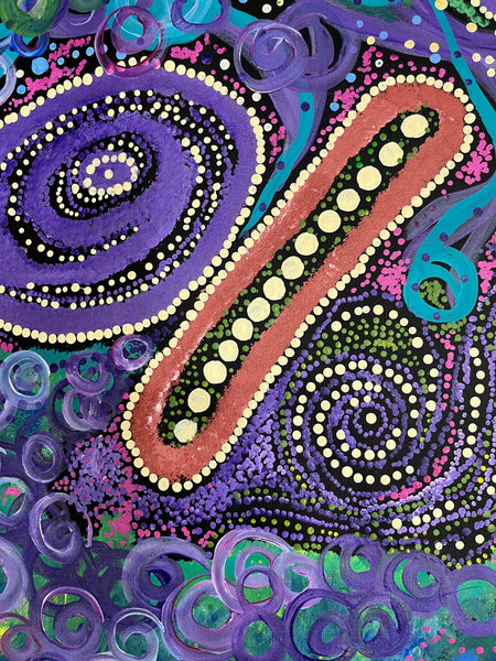 #395 Seven Sisters Dreaming CAROLANNE KEN Aboriginal Art: 88cm x 150cm