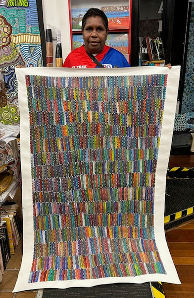 #114 Seeded Bush Yams (multi)- SELINA NUMINA :Aboriginal Art: 89cm x 148cm