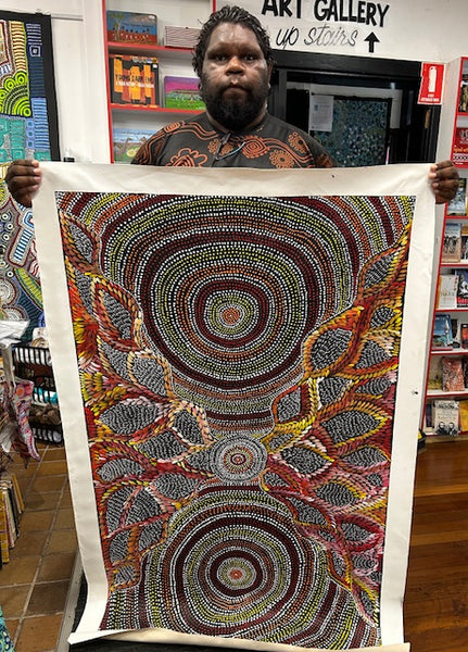 #169 Waterholes & Bush Medicine Leaves (Sunset)  - Scott Duggie Aboriginal Art: 90cm x 147cm