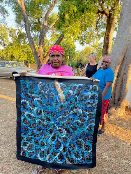 #153 Bush Medicine Leaves & Seeds (Blue) - SELINA NUMINA : Aboriginal Art: 90x93cm
