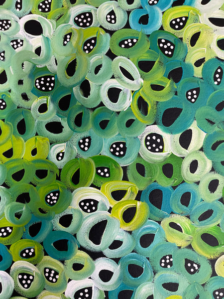 #124 Seeded Bush Melons (Greens) - LOUISE NUMINA : Aboriginal Art: 94x149cm