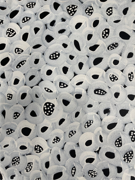 #148 Seeded Bush Melons (White) - LOUISE NUMINA : Aboriginal Art: 96x140cm