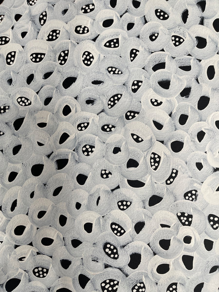 #148 Seeded Bush Melons (White) - LOUISE NUMINA : Aboriginal Art: 96x140cm