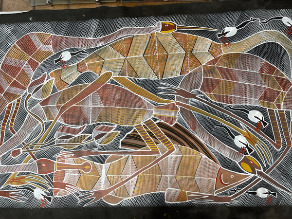 #285 Brolga Dreaming - EDDIE BLITNER : Aboriginal Art : 140x82cm