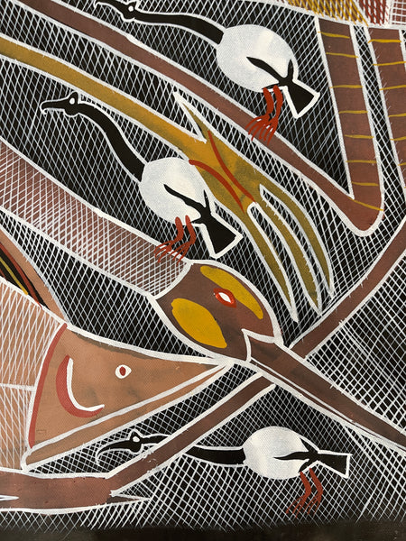 #285 Brolga Dreaming - EDDIE BLITNER : Aboriginal Art : 140x82cm