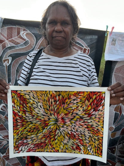 #232 Bush Medicine Leaves (Multi) - CAROLINE NUMINA : Aboriginal Art:  37cm x 27cm