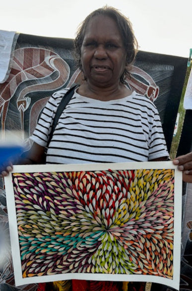 #25 Bush Medicine Leaves (Multi) - CAROLINE NUMINA : Aboriginal Art:  37cm x 27cm