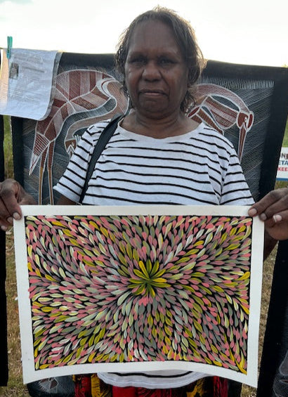 #17 Bush Medicine Leaves (Multi) - CAROLINE NUMINA : Aboriginal Art:  37cm x 27cm