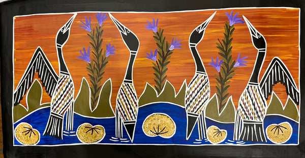 #203 Brolga Dreaming - BIANCA GANAMBARR Aboriginal Art:  90cm x 44cm