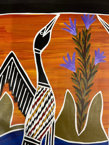#203 Brolga Dreaming - BIANCA GANAMBARR Aboriginal Art:  90cm x 44cm