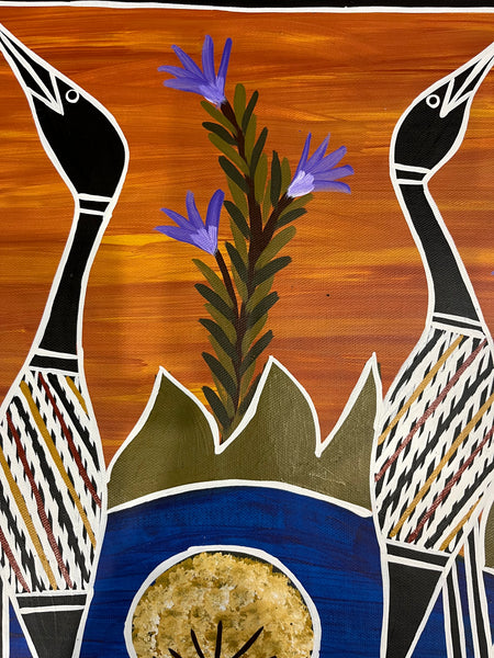#203 Brolga Dreaming - BIANCA GANAMBARR Aboriginal Art:  90cm x 44cm