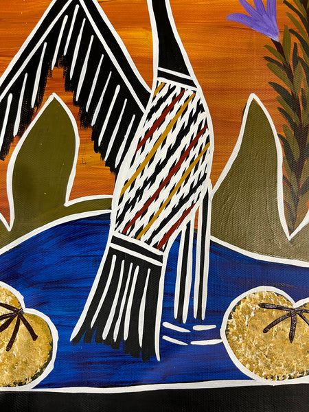 #203 Brolga Dreaming - BIANCA GANAMBARR Aboriginal Art:  90cm x 44cm