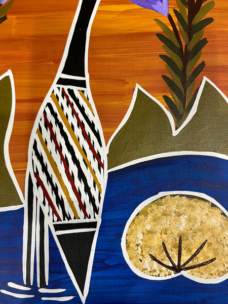 #203 Brolga Dreaming - BIANCA GANAMBARR Aboriginal Art:  90cm x 44cm