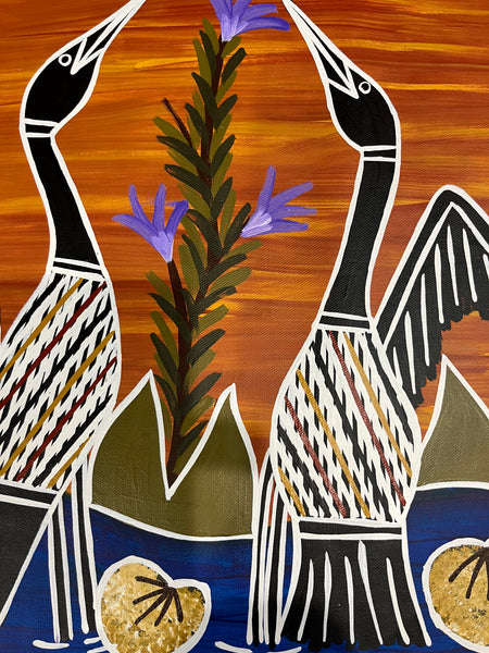 #203 Brolga Dreaming - BIANCA GANAMBARR Aboriginal Art:  90cm x 44cm