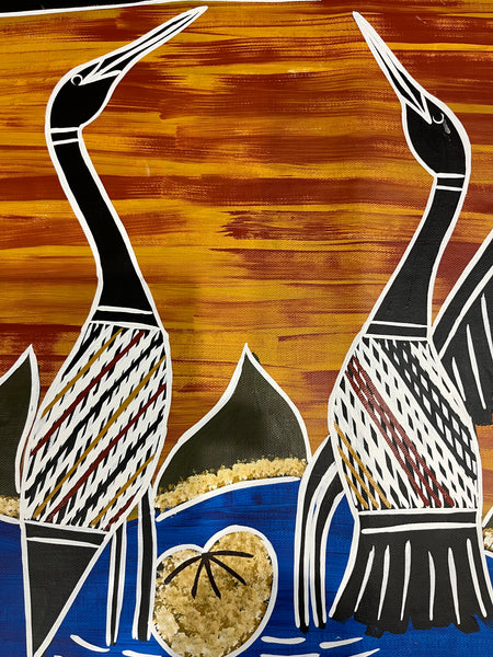 #163 Brolga Dreaming - BIANCA GANAMBARR Aboriginal Art:  93cm x 48cm