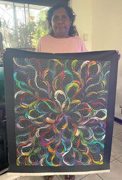 #314 Bush Medicine Leaves & Seeds (Multi) - SELINA NUMINA : Aboriginal Art: 76cm x 93cm