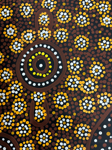 #237 Women collecting Bush Foods  - JACINDA HAYES: Aboriginal Art:  94cm x 142cm