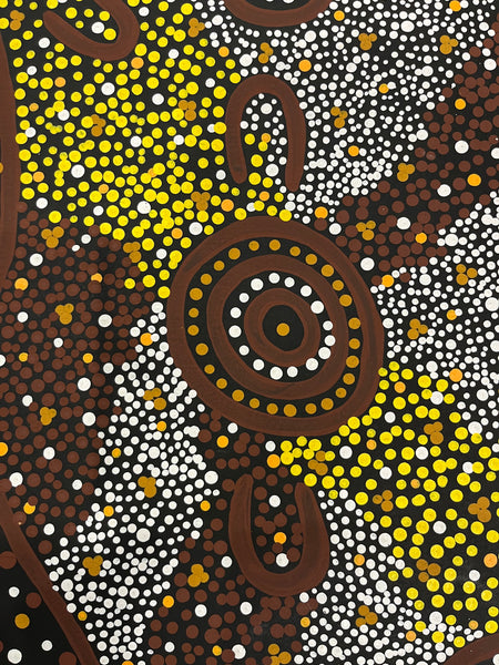 #237 Women collecting Bush Foods  - JACINDA HAYES: Aboriginal Art:  94cm x 142cm