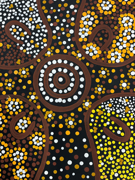 #237 Women collecting Bush Foods  - JACINDA HAYES: Aboriginal Art:  94cm x 142cm