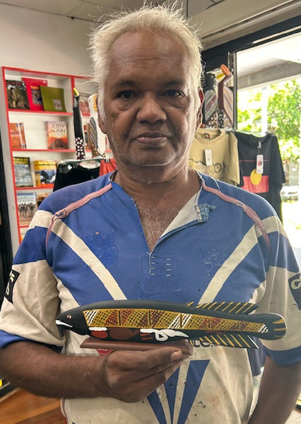 #93 Hand Carved Saratoga - Artist : RODNEY 'JUNGALA' KING  34cm x 7cm x 4cm