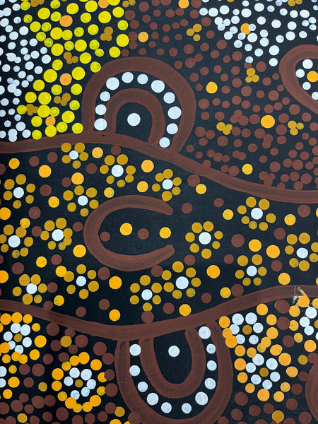 #237 Women collecting Bush Foods  - JACINDA HAYES: Aboriginal Art:  94cm x 142cm