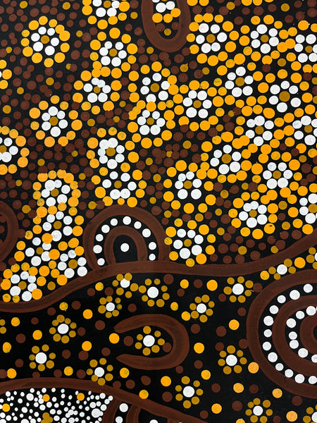 #237 Women collecting Bush Foods  - JACINDA HAYES: Aboriginal Art:  94cm x 142cm
