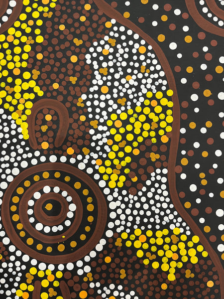 #237 Women collecting Bush Foods  - JACINDA HAYES: Aboriginal Art:  94cm x 142cm