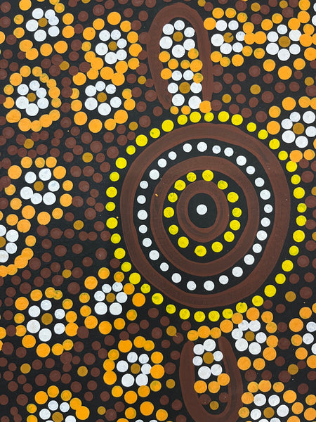 #237 Women collecting Bush Foods  - JACINDA HAYES: Aboriginal Art:  94cm x 142cm