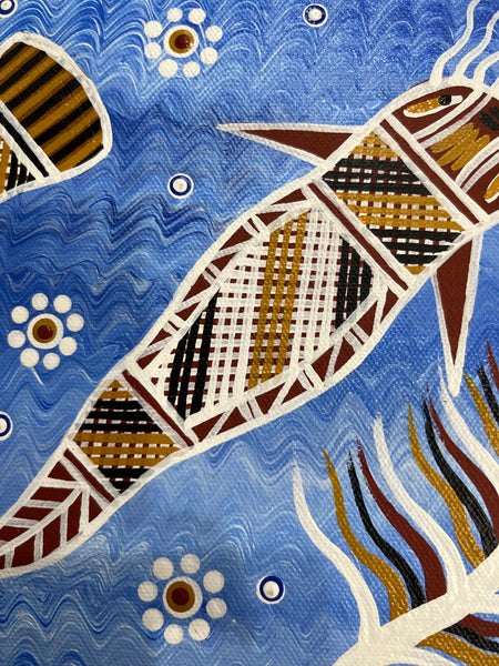 #292 Barramundi & Catfish - PHILIP HARRIS (RAMUNDI) Aboriginal Art: 32cm x 18cm