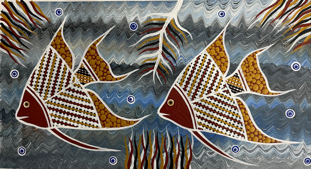 #403 Coral Fish - PHILIP HARRIS (RAMUNDI) Aboriginal Art: 33cm x 18cm