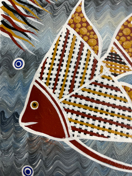 #403 Coral Fish - PHILIP HARRIS (RAMUNDI) Aboriginal Art: 33cm x 18cm