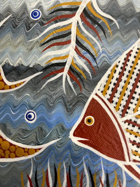 #403 Coral Fish - PHILIP HARRIS (RAMUNDI) Aboriginal Art: 33cm x 18cm