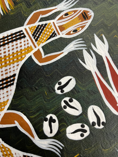 #405  Emu Nesting & Goanna- PHILIP HARRIS (RAMUNDI) Aboriginal Art: 33cm x 17cm