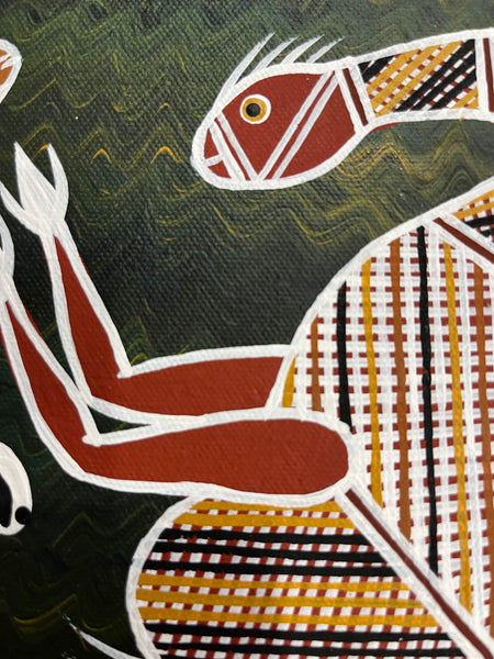 #405  Emu Nesting & Goanna- PHILIP HARRIS (RAMUNDI) Aboriginal Art: 33cm x 17cm