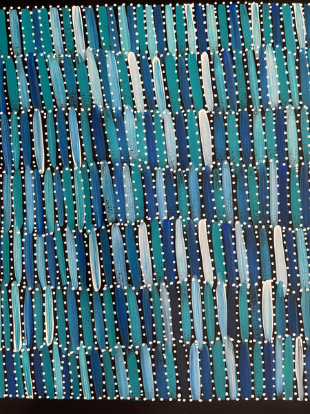 #286 Seeded Bush Yams (Blues)- SELINA NUMINA :Aboriginal Art: 58x59cm