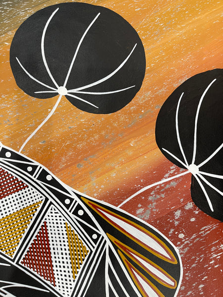 #299 Barramundi Dreaming - JIMI SPRATT YUKARN: Aboriginal Art: 95x75cm