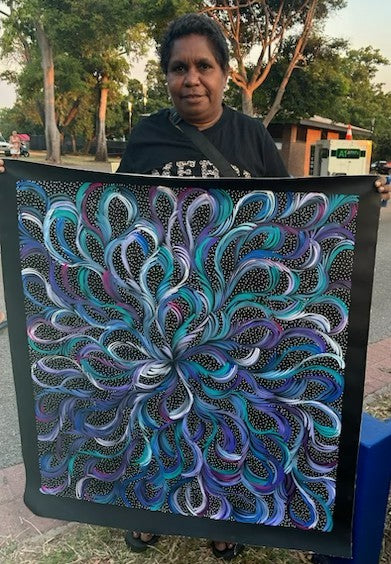 #115 Bush Medicine Leaves & Seeds (Pastels) - SELINA NUMINA : Aboriginal Art: 87cm x 95cm