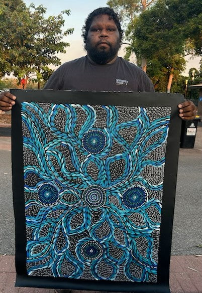 #12 Waterholes & Bush Medicine Leaves (Blues)  - Scott Duggie Aboriginal Art:  70cm x 95cm