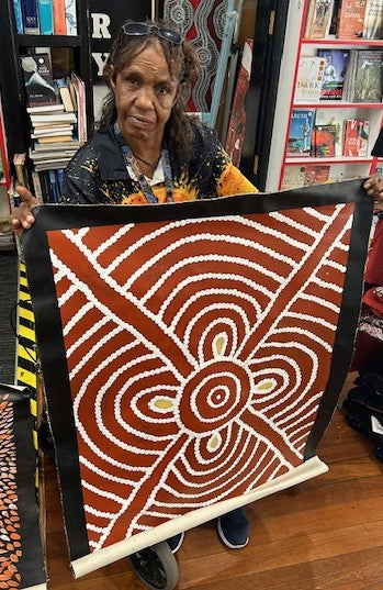#335 Women's Body Design (Rust) - ROSEMARY NAMPITJINPA JAMES: 84cm x 65cm