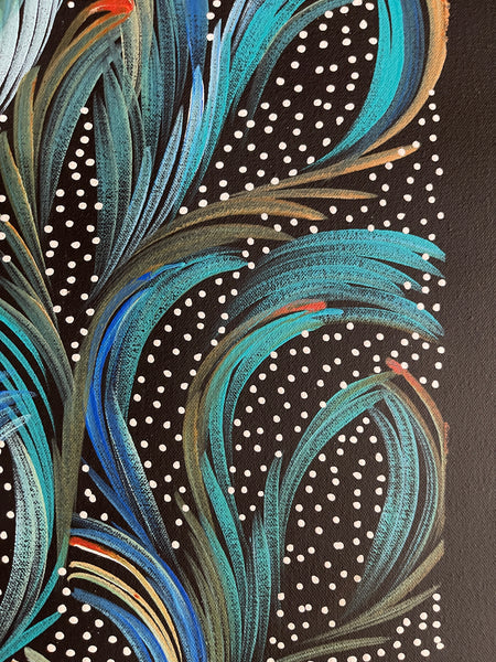 #306 Bush Medicine Leaves & Seeds (Blues)- SELINA NUMINA : Aboriginal Art: 155x40cm