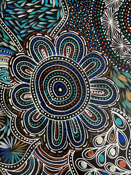 #48 Women Collecting Bush Tucker (Multi)- SELINA NUMINA : Aboriginal Art: 197cm x 85cm