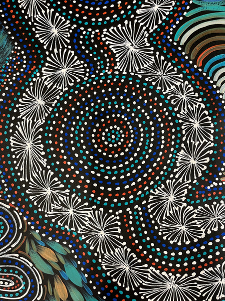 #48 Women Collecting Bush Tucker (Multi)- SELINA NUMINA : Aboriginal Art: 197cm x 85cm