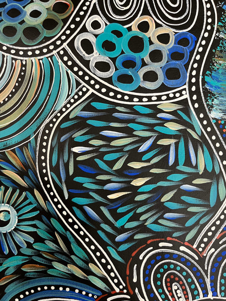 #48 Women Collecting Bush Tucker (Multi)- SELINA NUMINA : Aboriginal Art: 197cm x 85cm