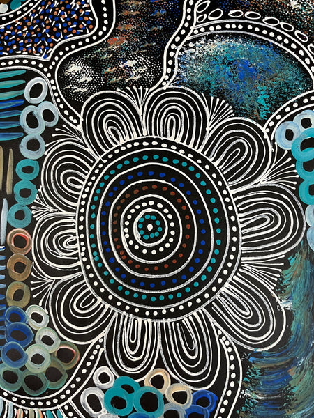 #48 Women Collecting Bush Tucker (Multi)- SELINA NUMINA : Aboriginal Art: 197cm x 85cm