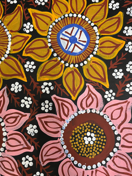 #134 Desert Flowers after rain - MAREE GOREY Aboriginal Art:  97cm x 150cm