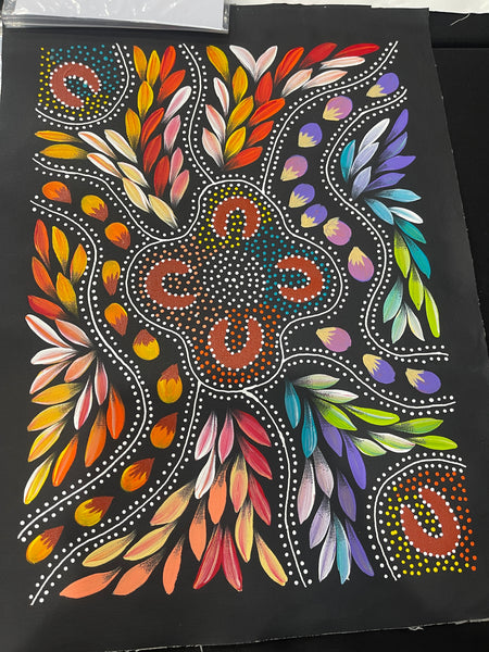 #341 Women Collecting - JACINTA NUMINA : Aboriginal Art: 38x53cm